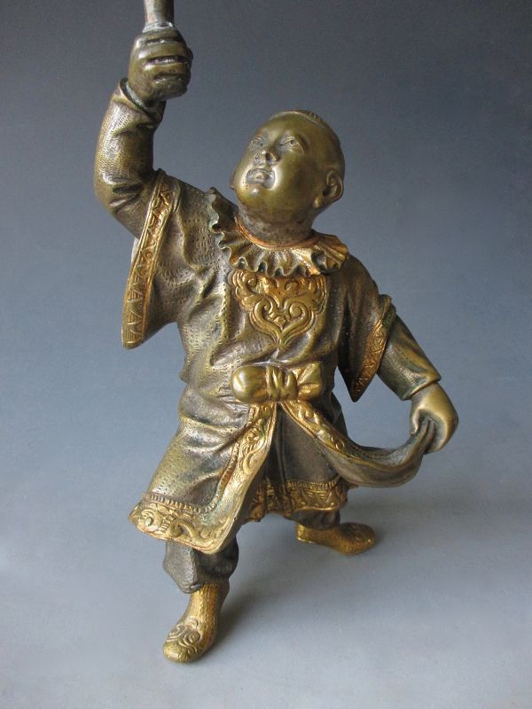 European Antique Bronze Candlesticks in the form of Chinese Children