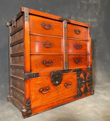 Antique Japanese Bo Tansu Chest (Lock Bar) Keyaki Lacquer Edo w/Secret