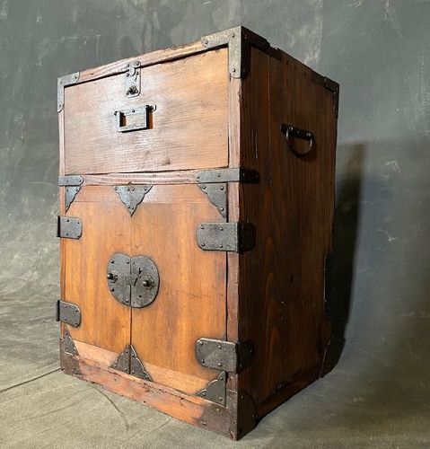 Antique Japanese Tansu Chest Merchant Box with Drawers & Doors Meiji