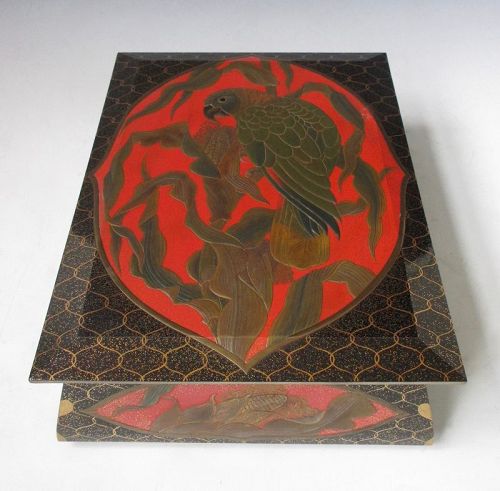 Japanese Antique Lacquer Stationary Box with Parrot