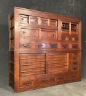 Antique Japanese Tansu Chest Kansai Mizuya 2 Section Keyaki Meiji