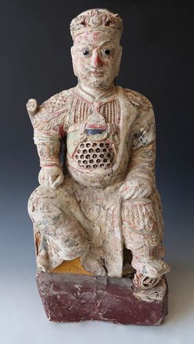 Chinese Antique Polychrome Figure of Guandi
