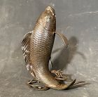 Antique Japanese Bronze Koi (Carp) Fountain Swimming Up Waterfall