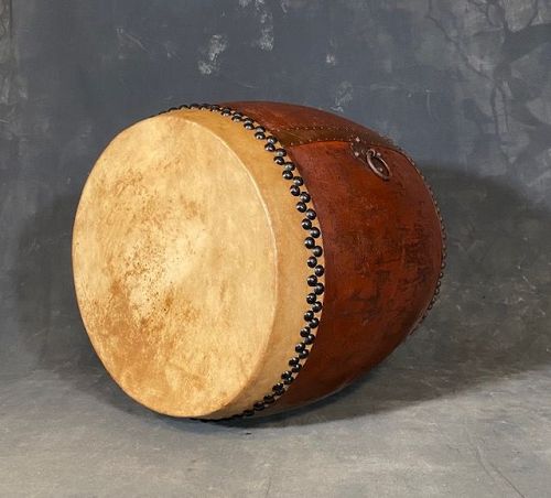 Large Antique Japanese Taiko Drum Hardwood Lacquer Taisho Period