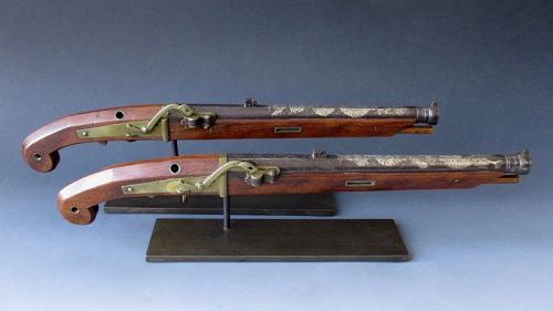 Rare Pair Japanese Antique of Matchlock Pistols