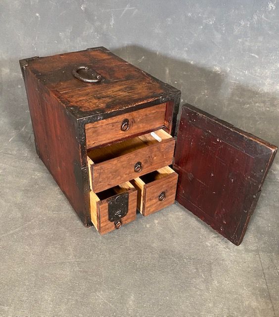 Antique Japanese Merchant Box Chobako Hinoki Meiji Period
