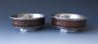 Tibetan Antique Pair of Burl and Silver Offering Bowls