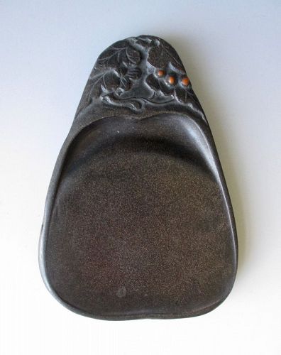 Japanese Antique Ink Stone With Leaves