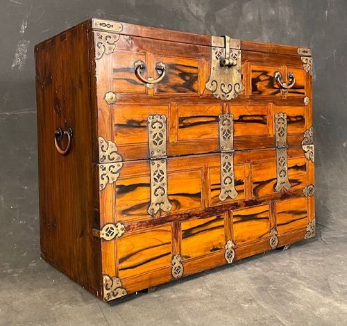 Antique Korean Bandaji Bedding Chest Persimmon 19th C