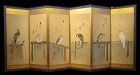 Japanese Antique Byobu Screen Painting with 6 Hawks