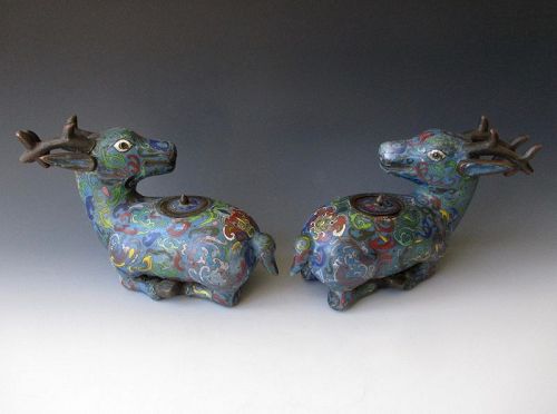 Pair of Chinese Antique Cloisonne Deer