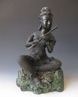 Japanese Antique Bronze Apsara Playing a Flute