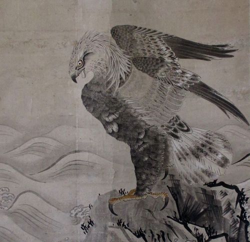 Japanese Antique Scroll Painting of an Eagle