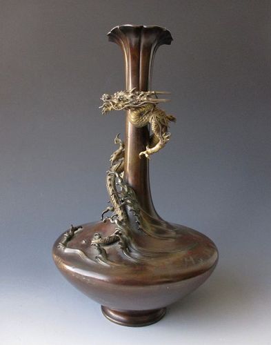 Japanese Antique Bronze Dragon Vase
