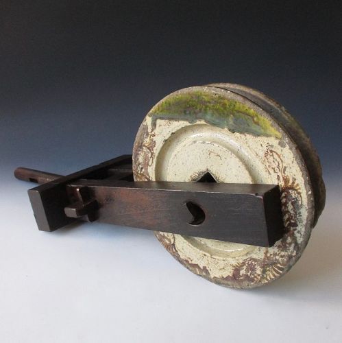 Japanese Antique Oribe Ware Idoguruma (Well Pulley)