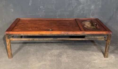 Antique Japanese Winter Door Coffee Table on Iron Stand