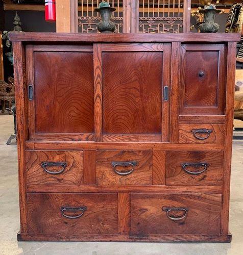 Antique Japanese Todana Tansu Chest Keyaki Meiji Era