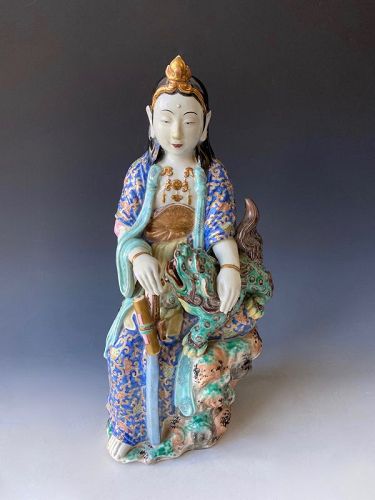 Japanese Porcelain Kutani Manjushri with Fu-dog