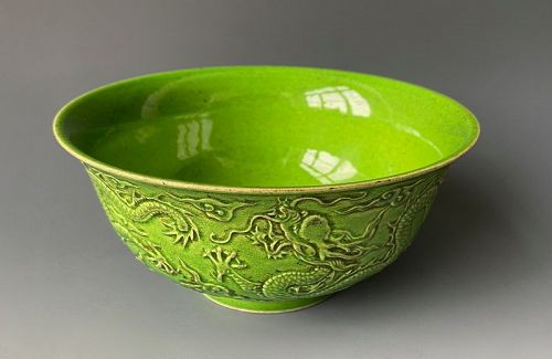 Chinese Green Glaze Bowl with Dragons