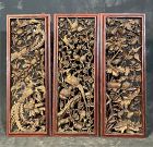 Antique Trio of Chinese Gilt Wood Carved Panels