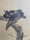Japanese Antique 2-panel Screen Painting with Birds and Stream