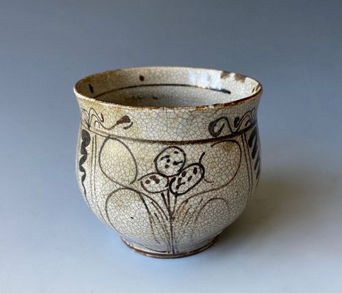 Japanese Antique Crackled Porcelain Tea Cup with Flowers