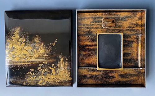 Japanese Antique Lacquer Suzuribako with Wild Flowers