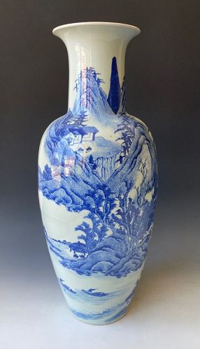 Chinese Large Blue and White Porcelain Vase with Mountains