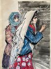 Chinese Scroll Painting of Two Islamic Ladies by Huang Zhou