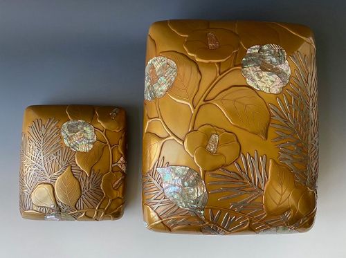 Incredible Japanese Lacquer and Shell Inlay Boxes Signed Ogata Kōrin