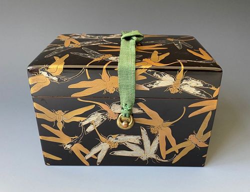 Japanese Antique Lacquer Box with Dragonflies