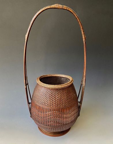 Japanese Antique Ikebana Basket with Tall Handle