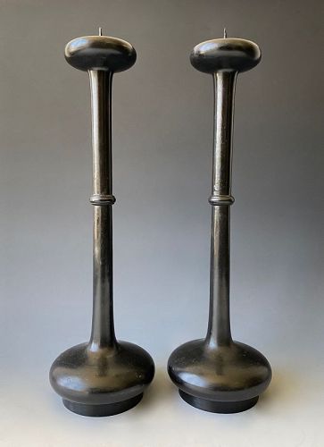 Japanese Antique Pair of Bronze Candlesticks