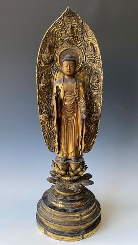 Antique Japanese Buddha Statue Shaka Nyorai Standing Edo Period