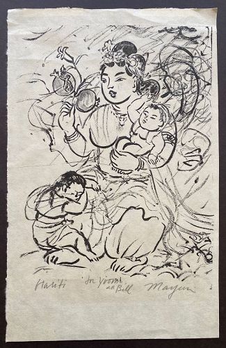 Mayumi Oda Original Painting "Hariti",  Goddess with Babies