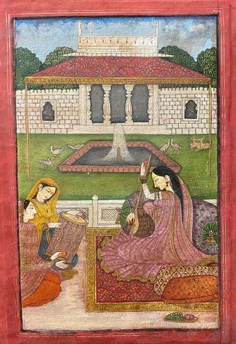 Indian Miniature Painting of Harem Musicians, Moghal 18th Century