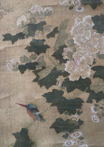 Chinese Antique Scroll Painting of Kingfishers by Ting Hsi Chiang