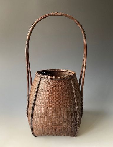 Japanese Antique Formal Ikebana Basket with Tall Handle