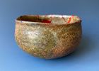 Japanese Antique Crackle Glaze Raku Ware Chawan with Red Lacquer
