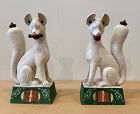 Pair of  Antique Japanese Seated Kitsune Temple Foxes
