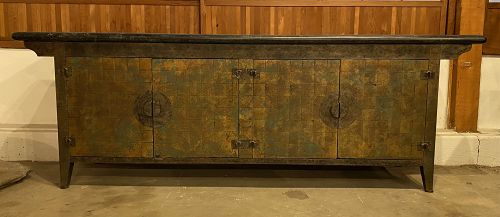 Mid Century Chinese Buffet Patinated Bronze with Stone Top