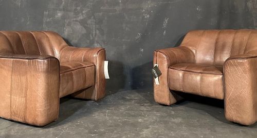 De Sede DS-44 Armchairs,  Pari of Leather Club Chairs