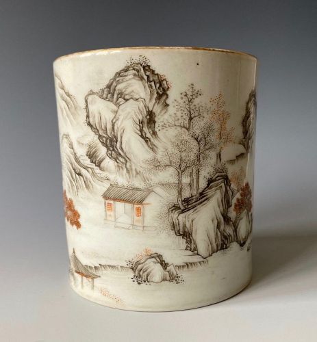 Chinese Antique Porcelain Brush Pot with Landscape