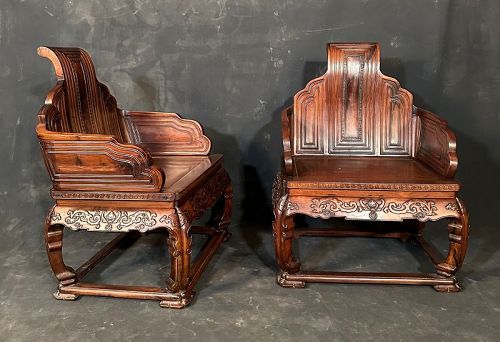 Pair of Chinese Meditation Chairs Huonghuali Early 20th C