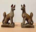 Pair Edo Period Japanese Granite  Inari foxes