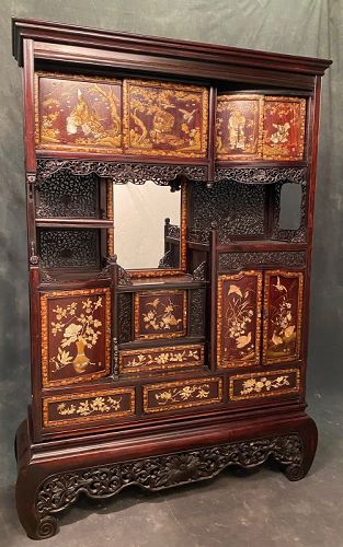 Antique Japanese Shibayama Cabinet Display Tansu Meiji Period