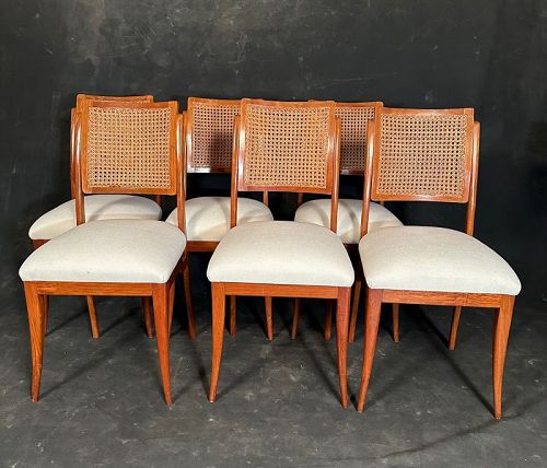 Set of 6 Dining Chairs Double Cane Back & Overstuffed Seat MCM