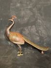 Bronze Peacock Figure Incised & Enamel Details