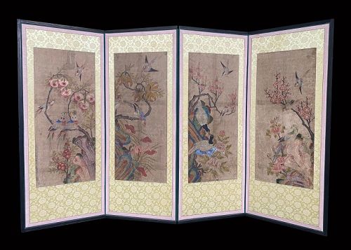 Korean Antique Screen Painting with Birds
