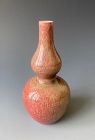 Chinese Antique Peach Bloom Monochrome Porcelain Gourd Vase